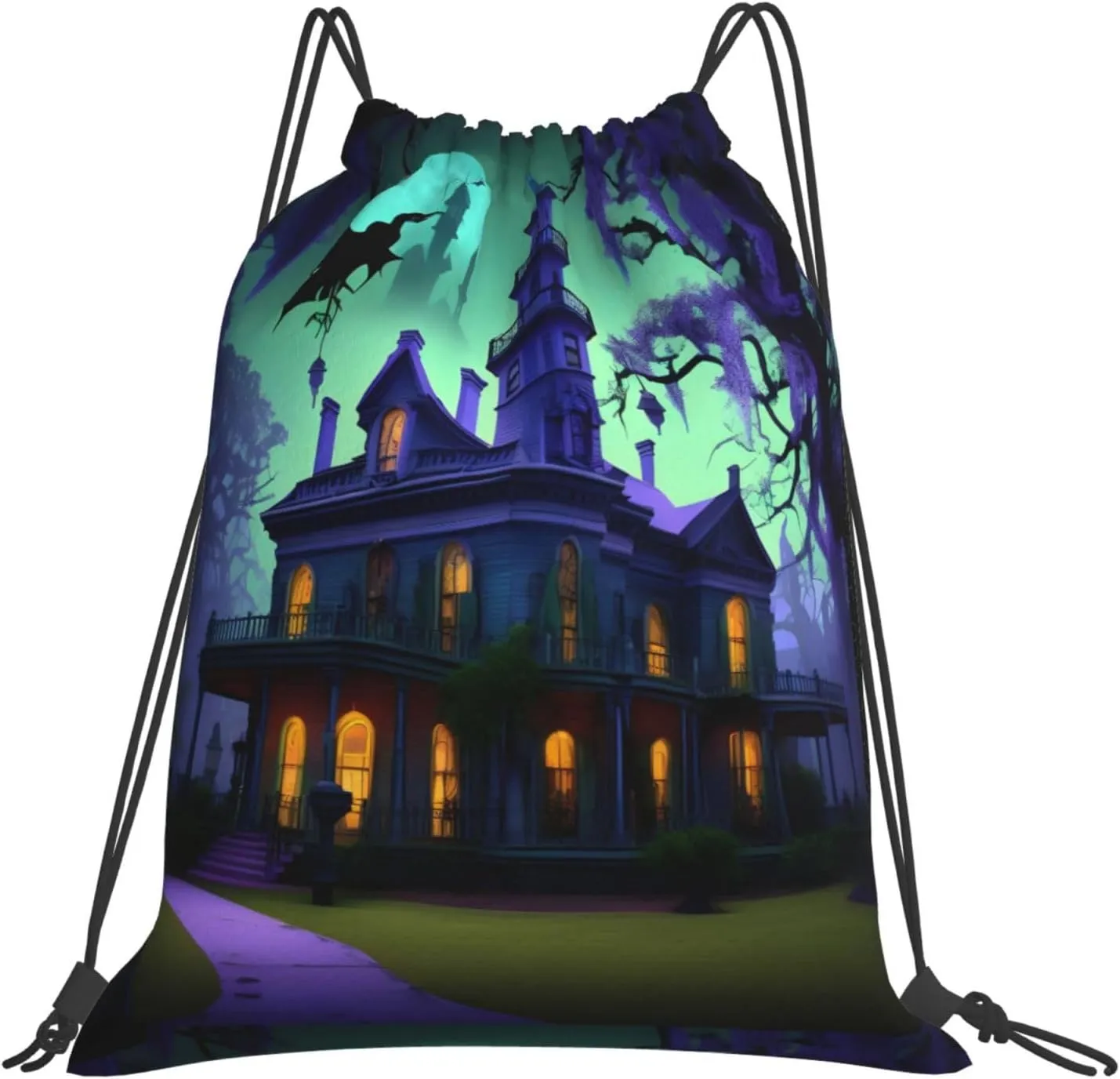 Black Haunted Mansion Drawstring Gym Bag Sports Sack Cinch Backpack String Pouch For Fitness Enthusiasts