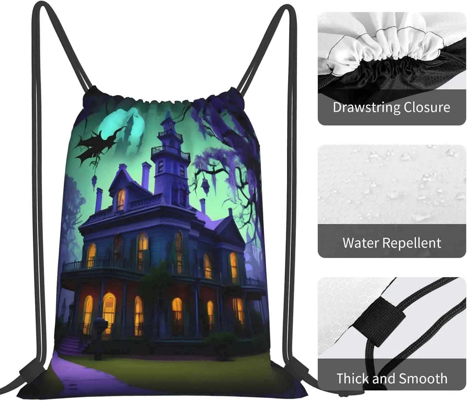 Black Haunted Mansion Drawstring Gym Bag Sports Sack Cinch Backpack String Pouch For Fitness Enthusiasts