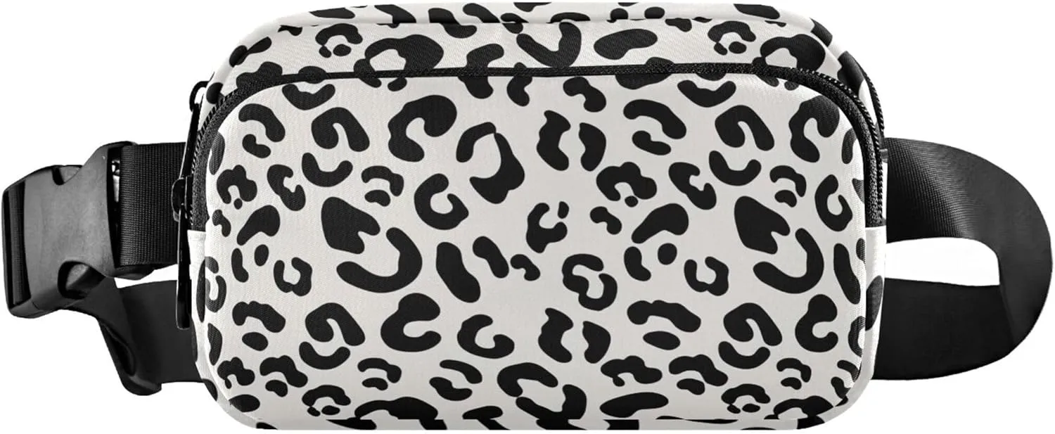 Black Spots White Leopard Print Womens Fanny Pack Bright Hip Pouch Belt Bag Waterproof Waist Pack for Women