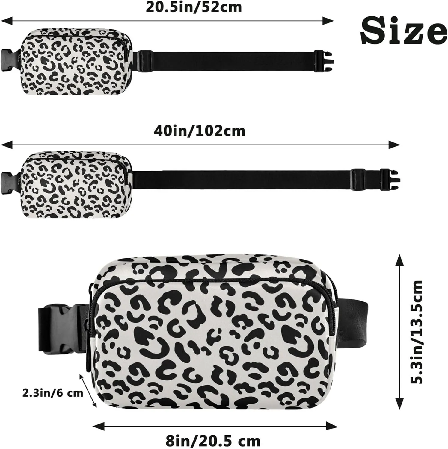 Black Spots White Leopard Print Womens Fanny Pack Bright Hip Pouch Belt Bag Waterproof Waist Pack for Women