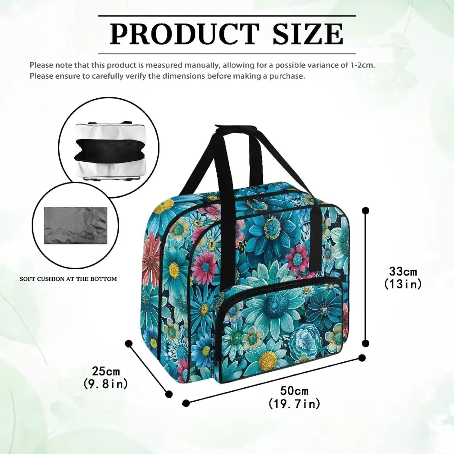 Blue Boho Flower Sewing Machine Tote Case Fits Most Sewing Machines, Sewing Bag with Handle - Portable Sewing Case