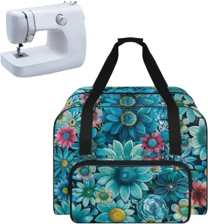 Blue Boho Flower Sewing Machine Tote Case Fits Most Sewing Machines, Sewing Bag with Handle - Portable Sewing Case