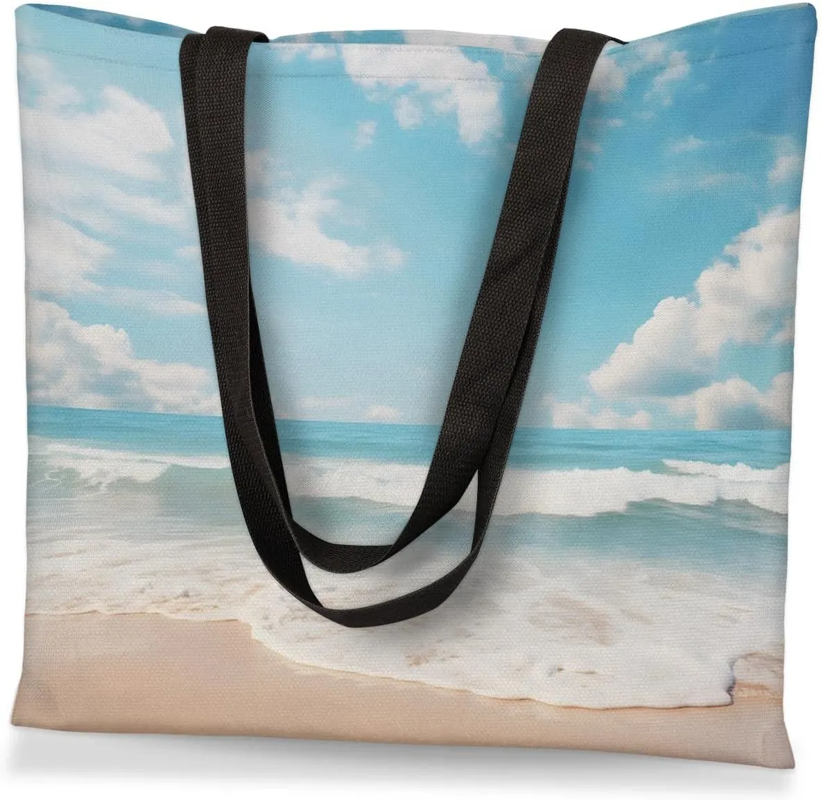 Blue Ship On Ocean Rough Waves Canvas Tote Bag for Women Men Stylish Tote Handbag Shoulder Bag Reusable Grocery Bag