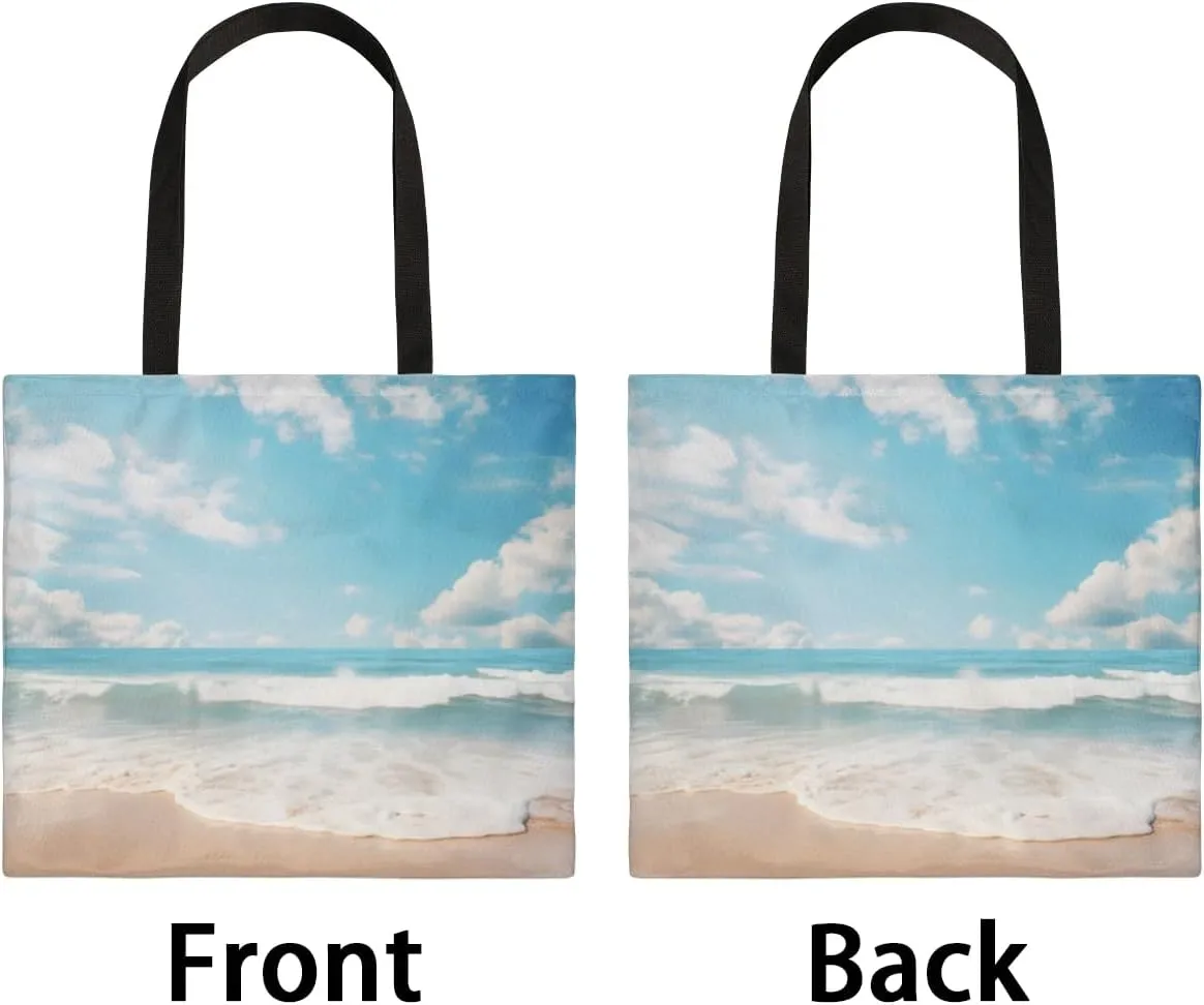 Blue Ship On Ocean Rough Waves Canvas Tote Bag for Women Men Stylish Tote Handbag Shoulder Bag Reusable Grocery Bag