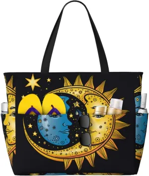 Blue Texture Wallpaper Printed Multi functional Beach Bag Wide and Waterproof Travel Handbag