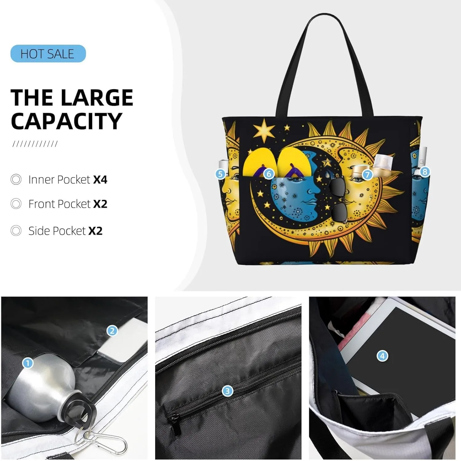 Blue Texture Wallpaper Printed Multi functional Beach Bag Wide and Waterproof Travel Handbag