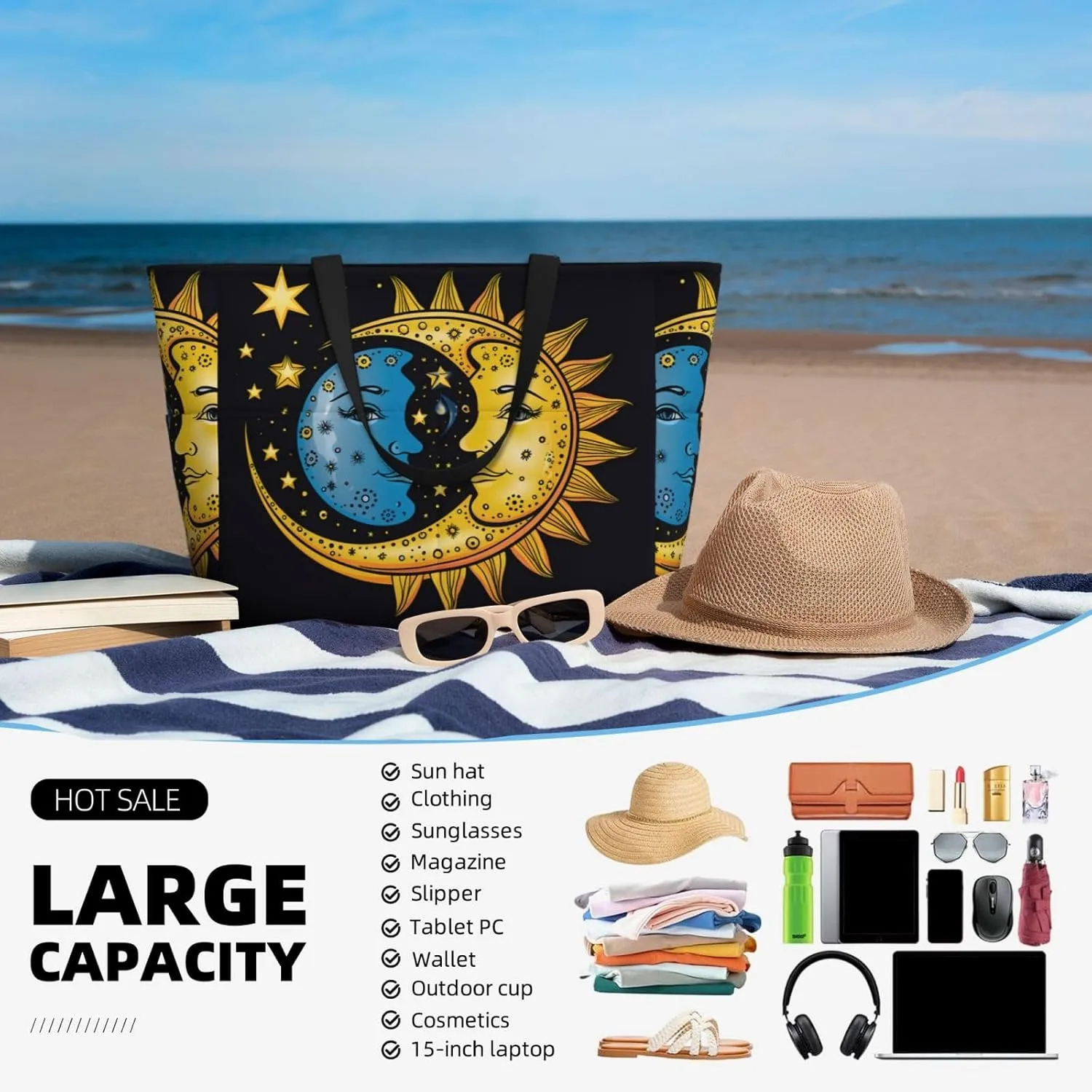 Blue Texture Wallpaper Printed Multi functional Beach Bag Wide and Waterproof Travel Handbag