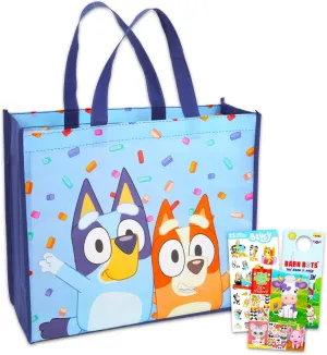 Bluey Tote Bag Set - Bundle with Bluey Tote for Beach, Groceries, Storage Plus Stickers, More | Bluey Shoulder Bag for Kids, Teens, Adults