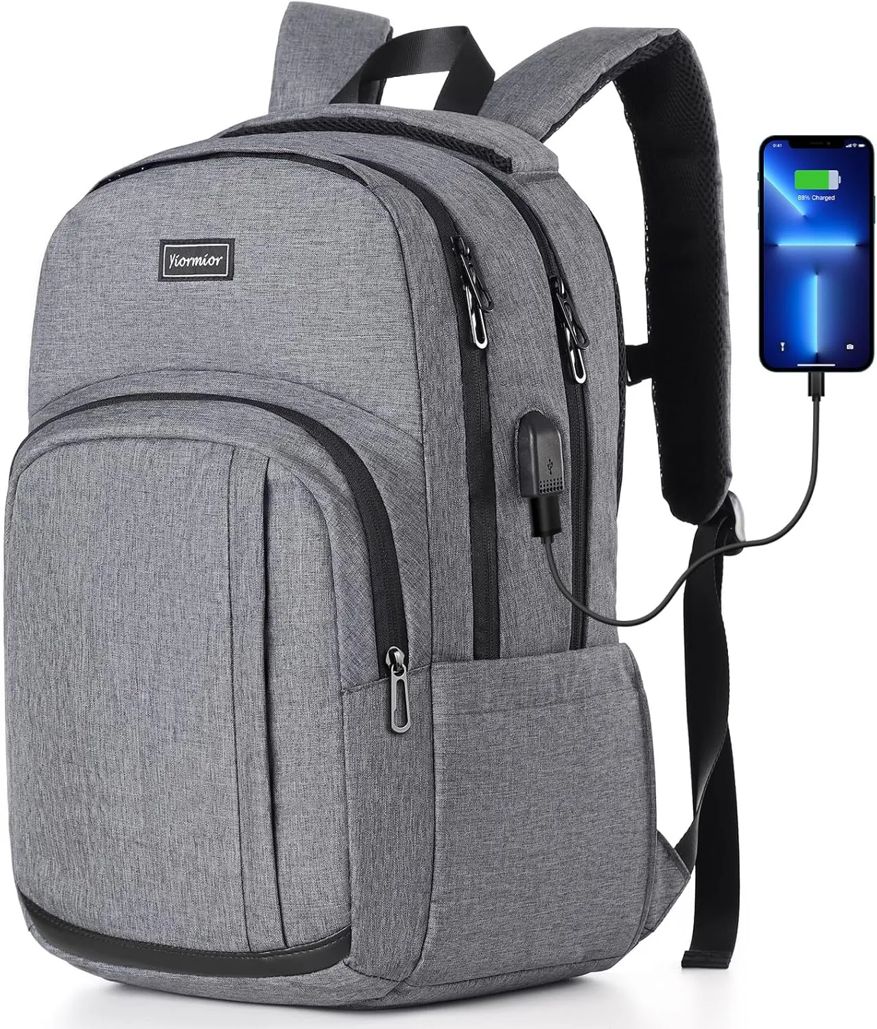 Bookbag School Backpack, Travel Backpack Anti Theft Laptop Backpack with USB Charging Port Water Resistant College Fits 15.6 Inch Notebook Over 3 Years Old