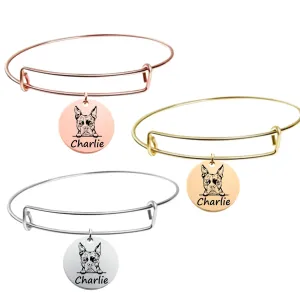 Boston Terrier Dog Gifts, Personalized Boston Terrier Dog Charm Bracelet, Custom Engraved Dog Bangle, Memorial Keepsake for Dog Mom, Dog Lover Gift