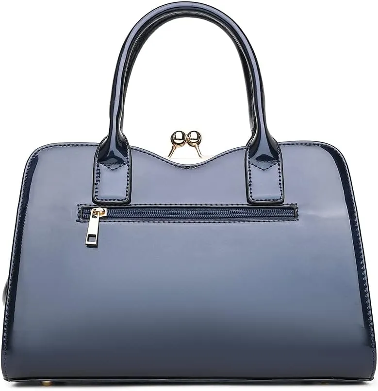 BOW FRAME SATCHEL WITH DETACHABLE SHOULDER STRAP PATENT LEATHER
