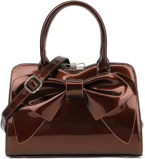 BOW FRAME SATCHEL WITH DETACHABLE SHOULDER STRAP PATENT LEATHER