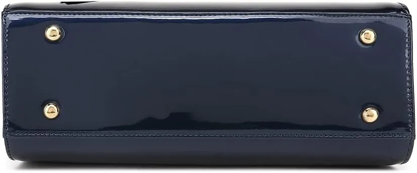 BOW FRAME SATCHEL WITH DETACHABLE SHOULDER STRAP PATENT LEATHER