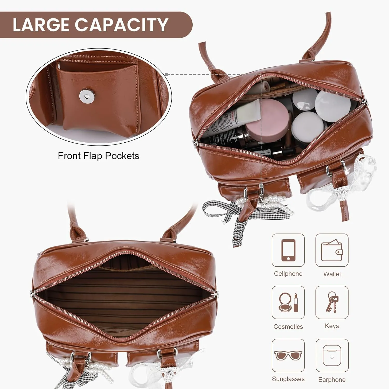 Bow Purse Cute Ita Bag Aesthetic Japanese Shoulder Bag Y2K Purse Leather Tote Bag Satchel Handbag Purse