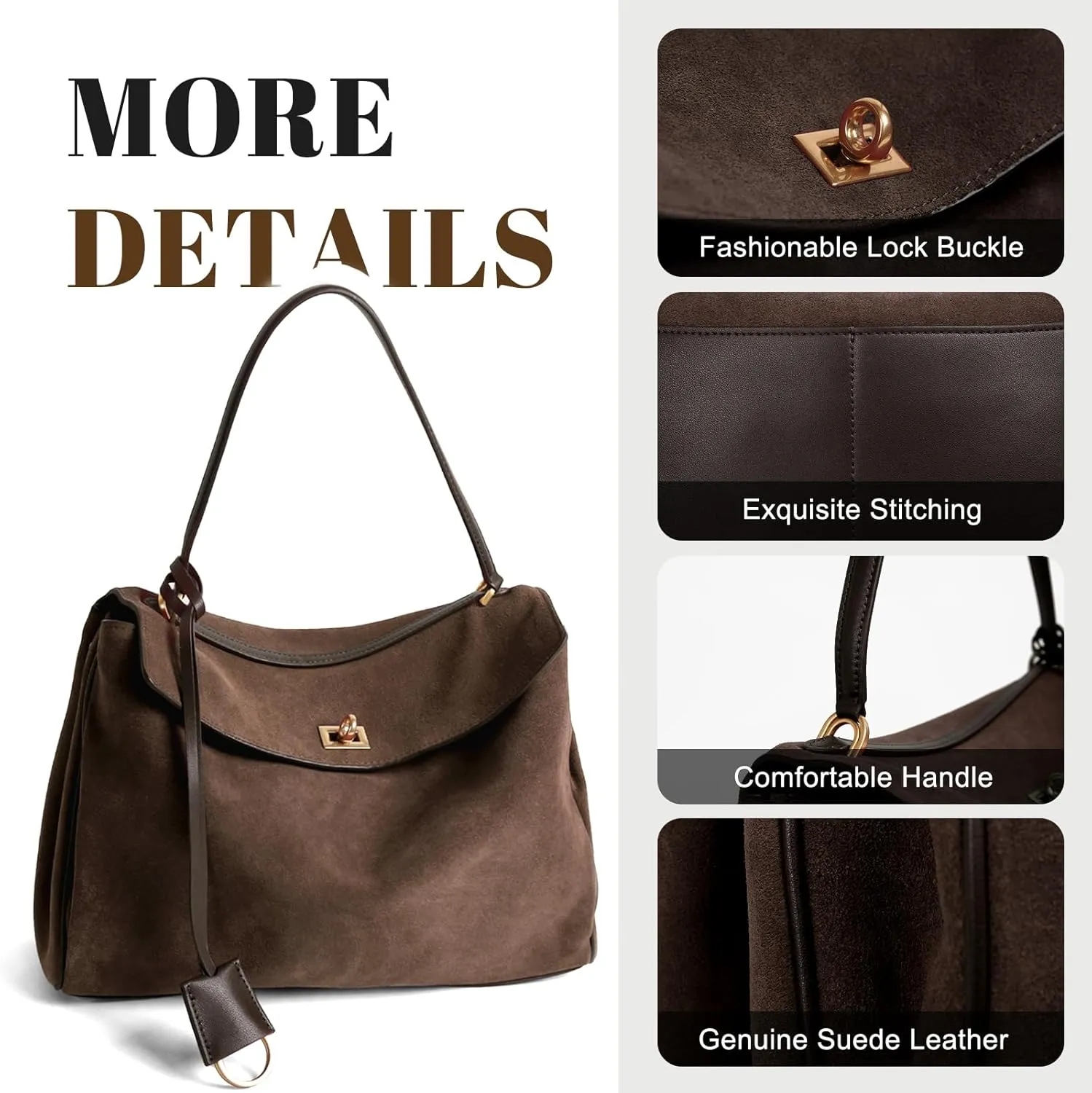 BOYATU Leather Suede Tote Bag for Women: Genuine Leather Shoulder Handbag - Large Suede Purse Satchel Bag