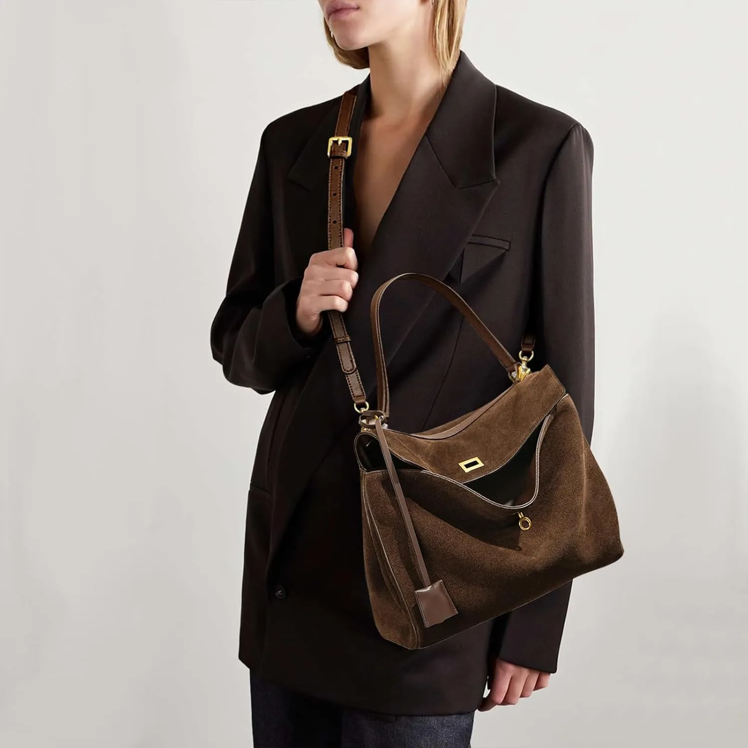 BOYATU Leather Suede Tote Bag for Women: Genuine Leather Shoulder Handbag - Large Suede Purse Satchel Bag