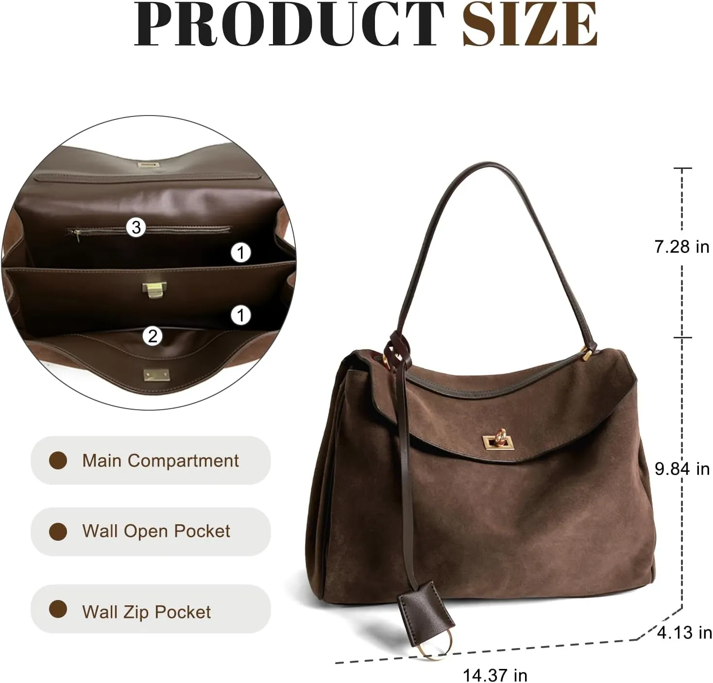 BOYATU Leather Suede Tote Bag for Women: Genuine Leather Shoulder Handbag - Large Suede Purse Satchel Bag