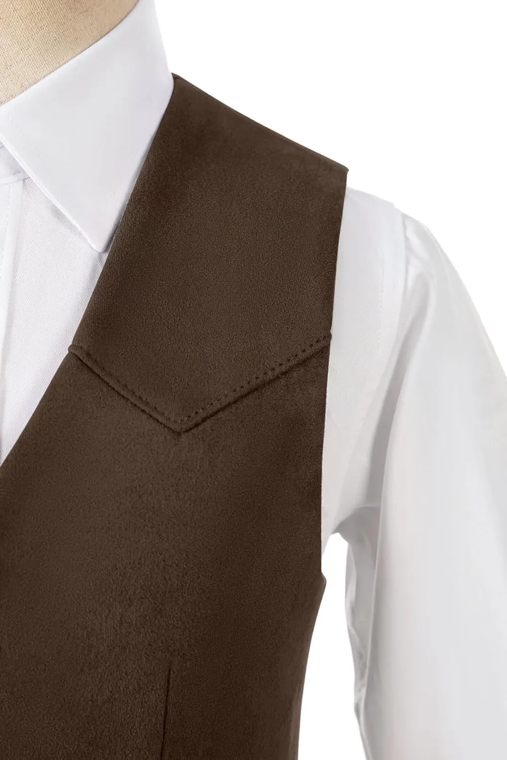 Boys Vest Leather Western Cowboy Dress Vests with Pockets Vintage Suede V Neck Formal Wedding Waistcoat