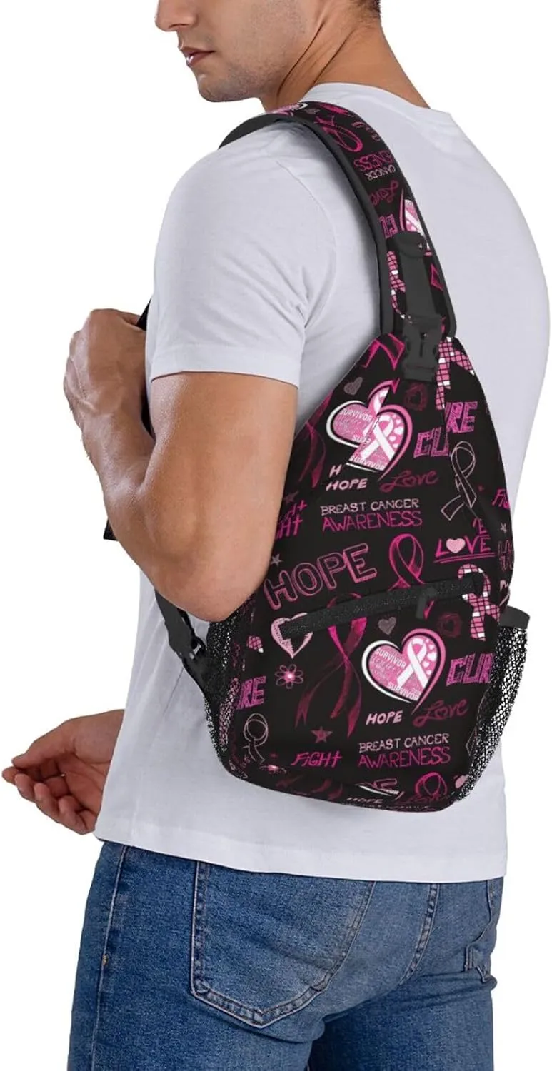Breast Cancer Awareness Sling Bag for women,Multipurpose Crossbody Chest Bag Sports Sling Bag for Hiking Travel