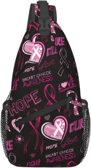 Breast Cancer Awareness Sling Bag for women,Multipurpose Crossbody Chest Bag Sports Sling Bag for Hiking Travel