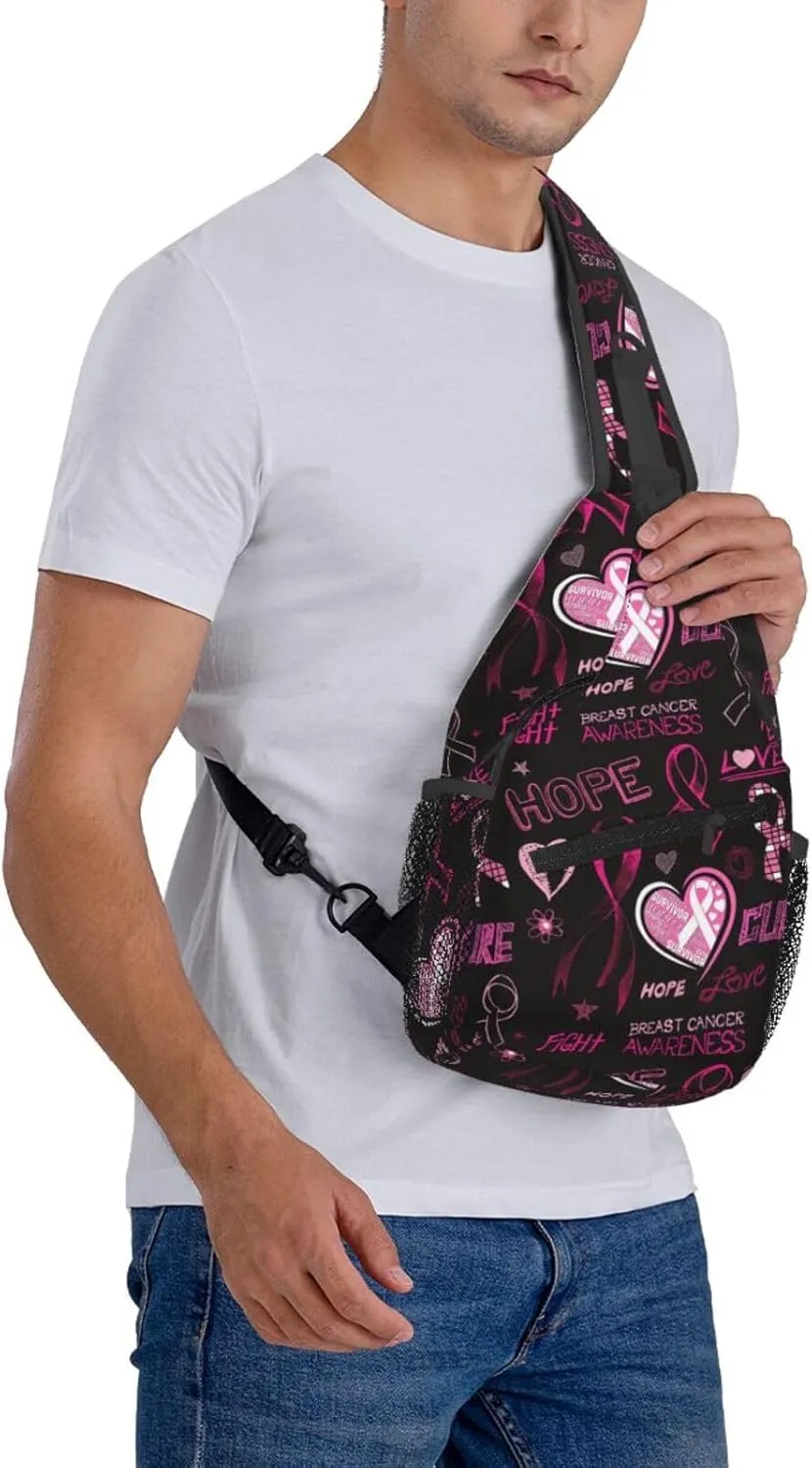Breast Cancer Awareness Sling Bag for women,Multipurpose Crossbody Chest Bag Sports Sling Bag for Hiking Travel