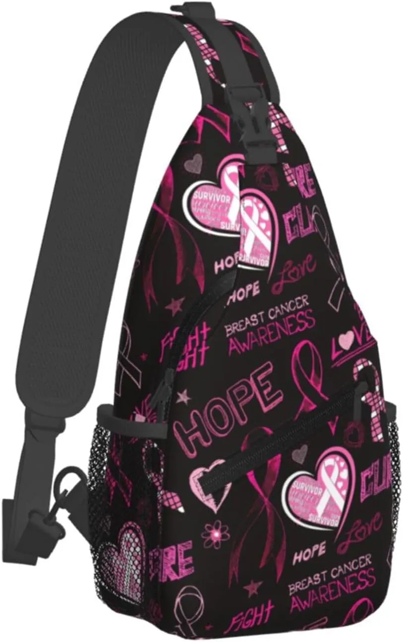 Breast Cancer Awareness Sling Bag for women,Multipurpose Crossbody Chest Bag Sports Sling Bag for Hiking Travel
