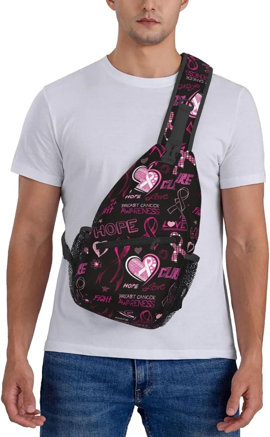 Breast Cancer Awareness Sling Bag for women,Multipurpose Crossbody Chest Bag Sports Sling Bag for Hiking Travel