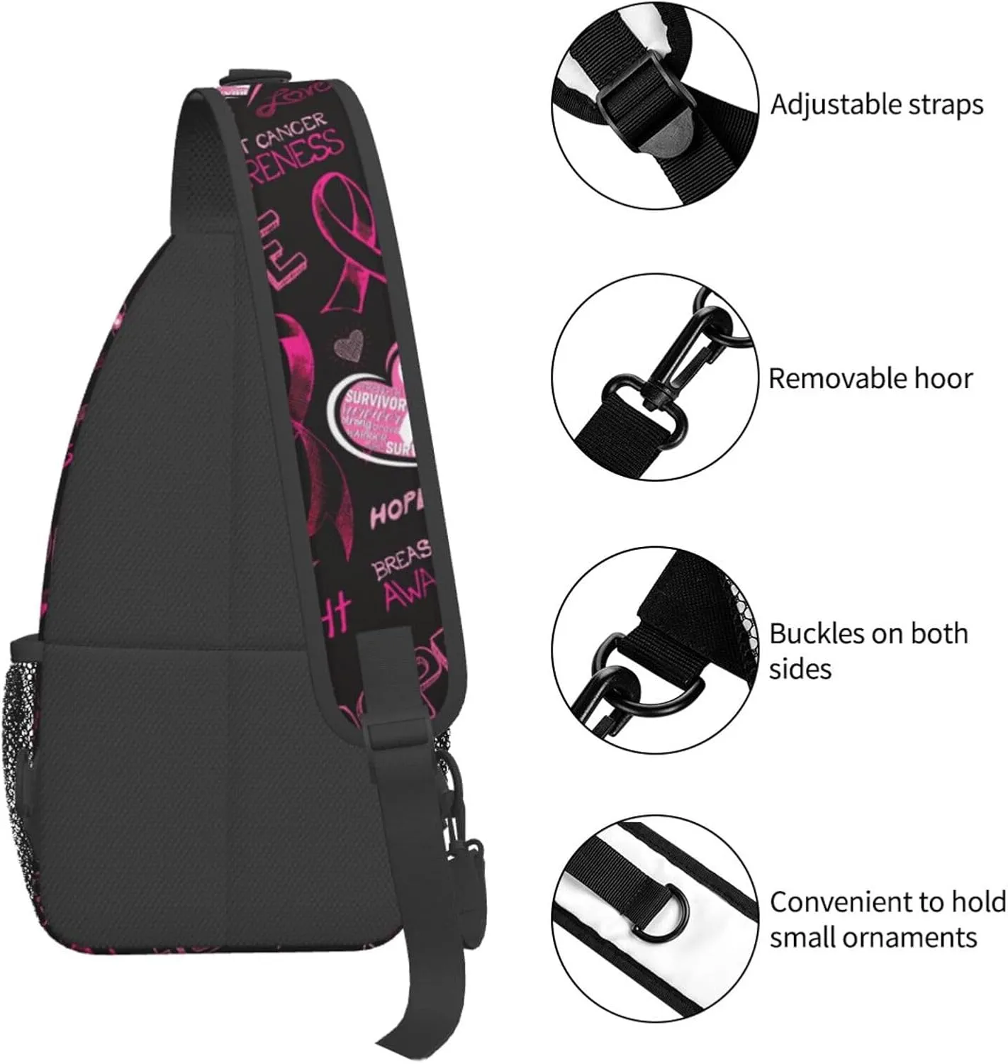 Breast Cancer Awareness Sling Bag for women,Multipurpose Crossbody Chest Bag Sports Sling Bag for Hiking Travel