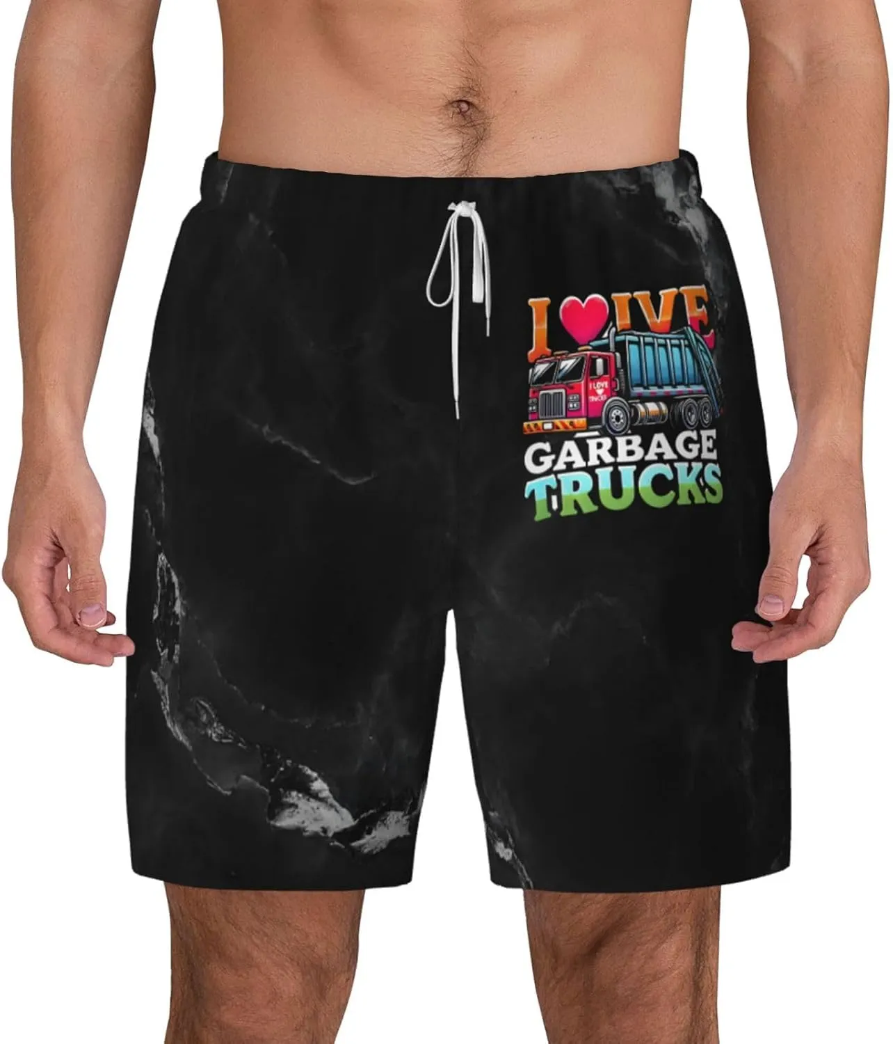 Breathable Men's Swim I Love Garbage Trucks Shorts with Adjustable Waist