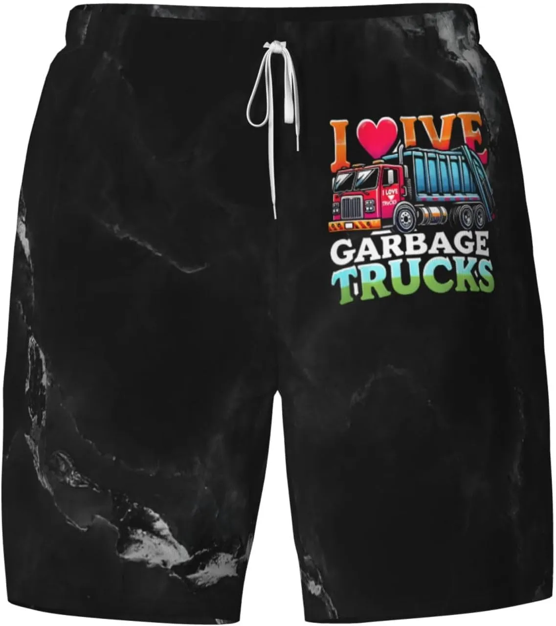 Breathable Men's Swim I Love Garbage Trucks Shorts with Adjustable Waist