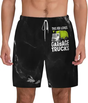Breathable Men's Swim This Kid Love Garbage Trucks Shorts with Adjustable Waist