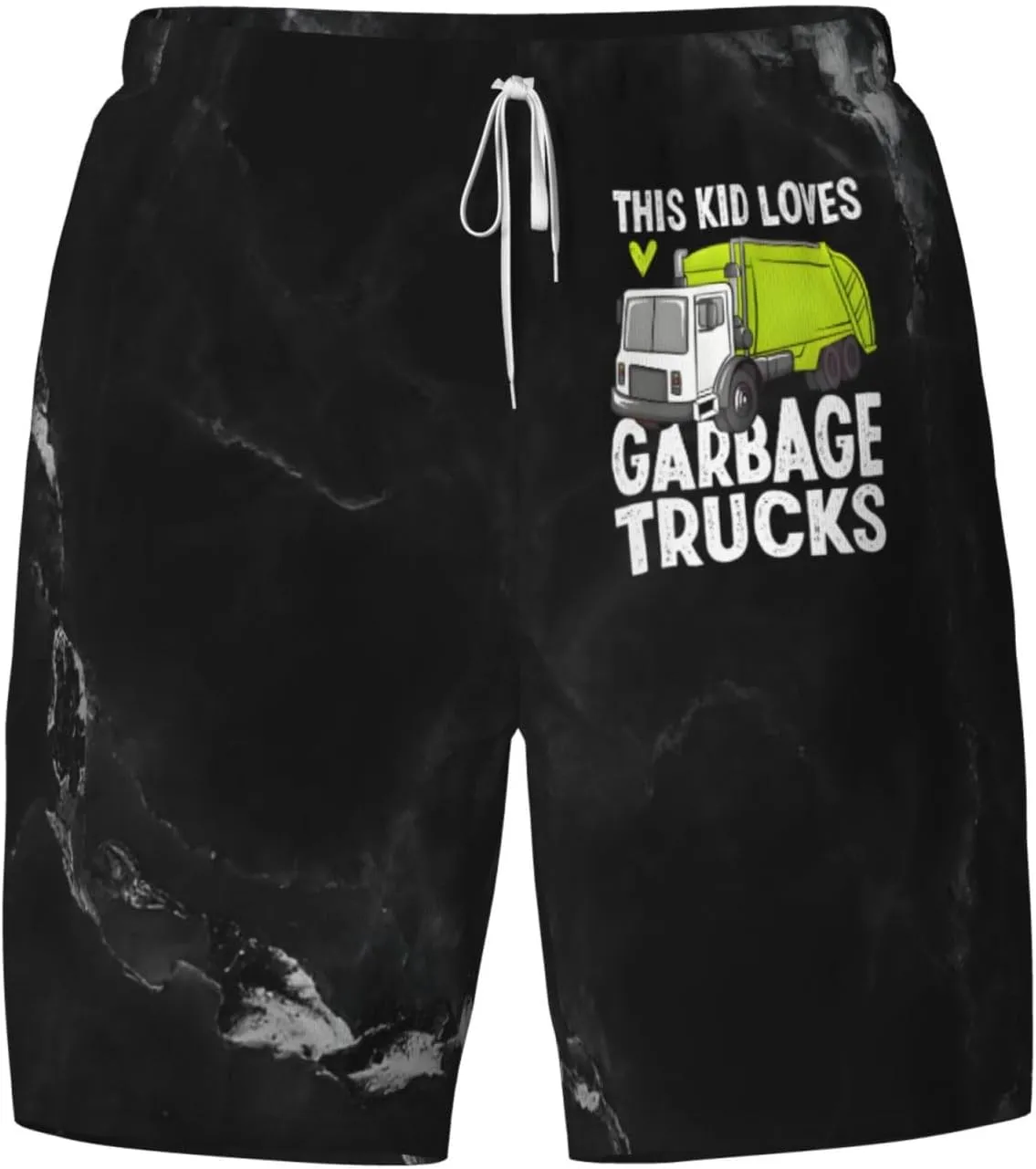 Breathable Men's Swim This Kid Love Garbage Trucks Shorts with Adjustable Waist