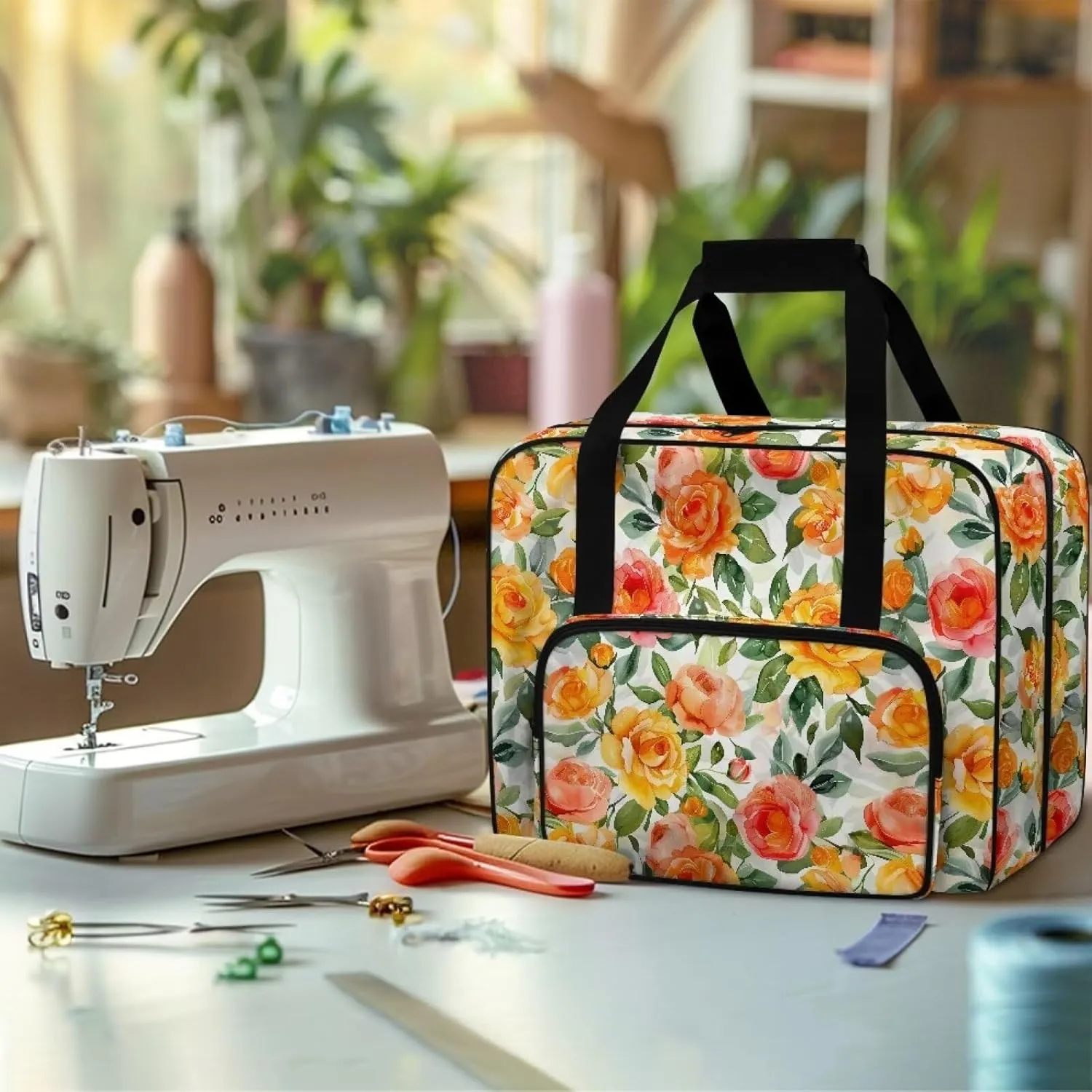 Bright Rose Sewing Machine Case, Universal Travel Bag，Lightweight Dust proof Compatible for Most Standard Sewing Machines