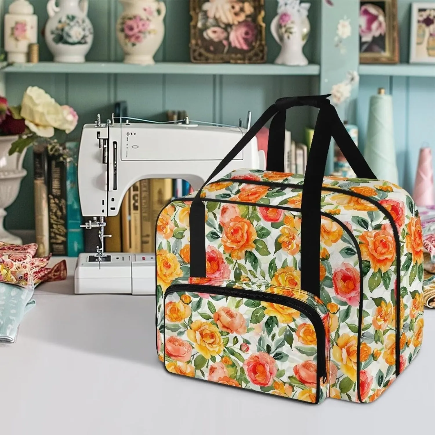 Bright Rose Sewing Machine Case, Universal Travel Bag，Lightweight Dust proof Compatible for Most Standard Sewing Machines