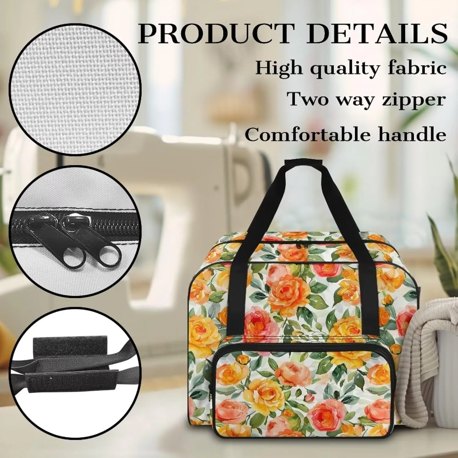 Bright Rose Sewing Machine Case, Universal Travel Bag，Lightweight Dust proof Compatible for Most Standard Sewing Machines