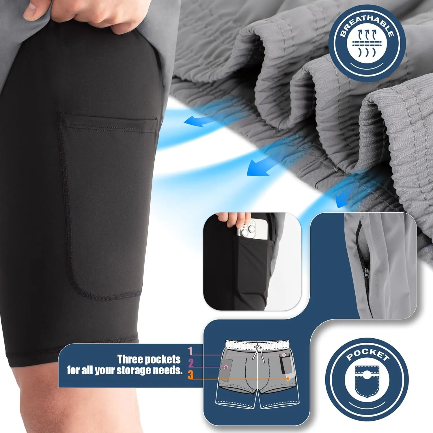 BRISIRA Big and Tall Athletic Shorts for Men 2 in 1 Gym Running Workout Shorts with Zipper Pockets XL-6XL