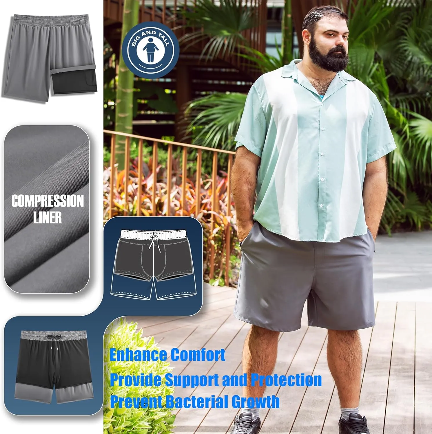 BRISIRA Big and Tall Athletic Shorts for Men 2 in 1 Gym Running Workout Shorts with Zipper Pockets XL-6XL