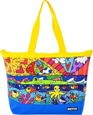 Britto Tote Bag H2O Design, 100% Polyester, Water Resistant, Perfect for Laptop, Pool & Everyday Use, Interior Zipper Pocket and Top Zipper Closure, Comfortable Handle Drop
