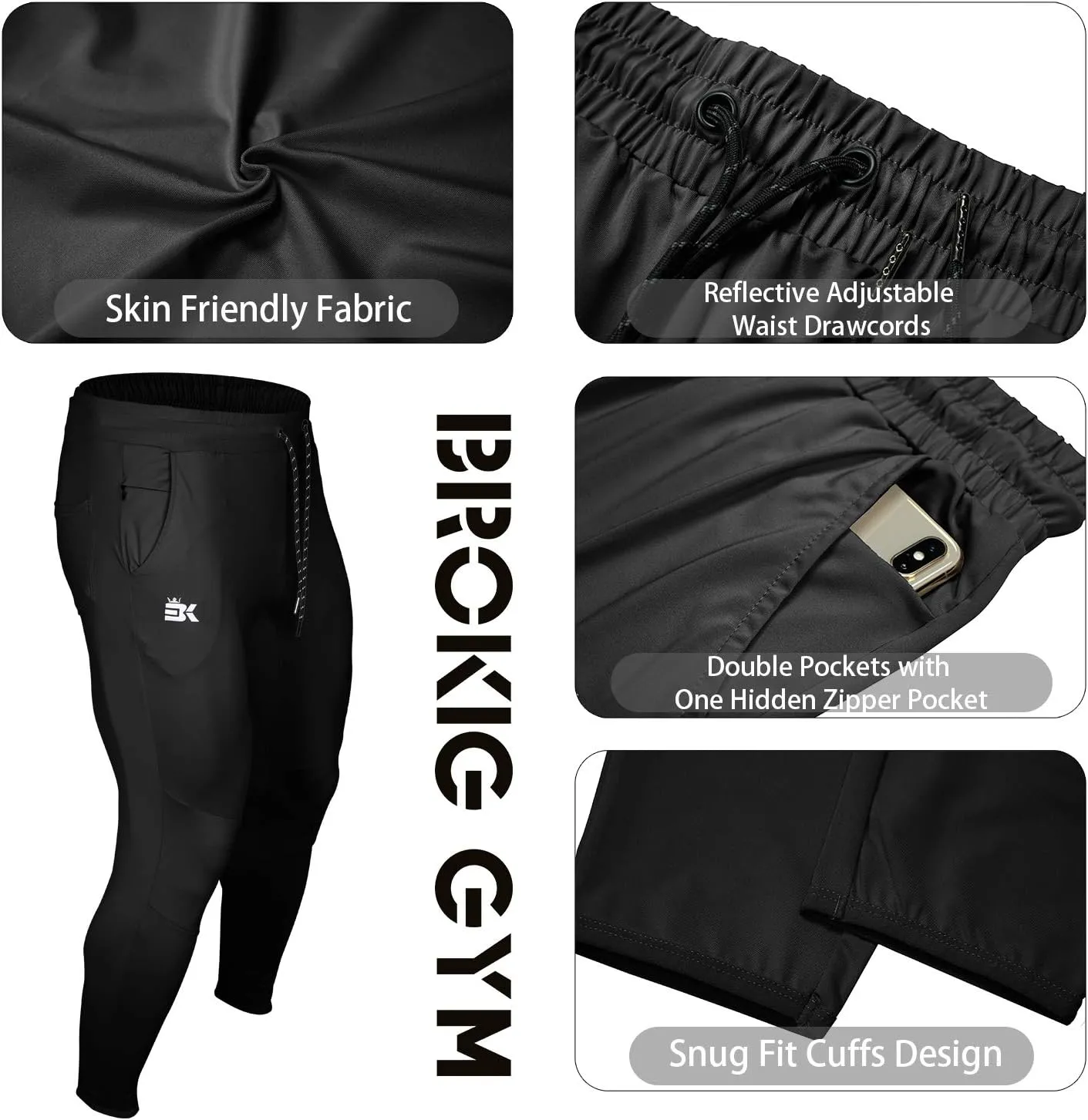 BROKIG Mens Lightweight Gym Jogger Pants,Men's Workout Sweatpants with Zip Pocket