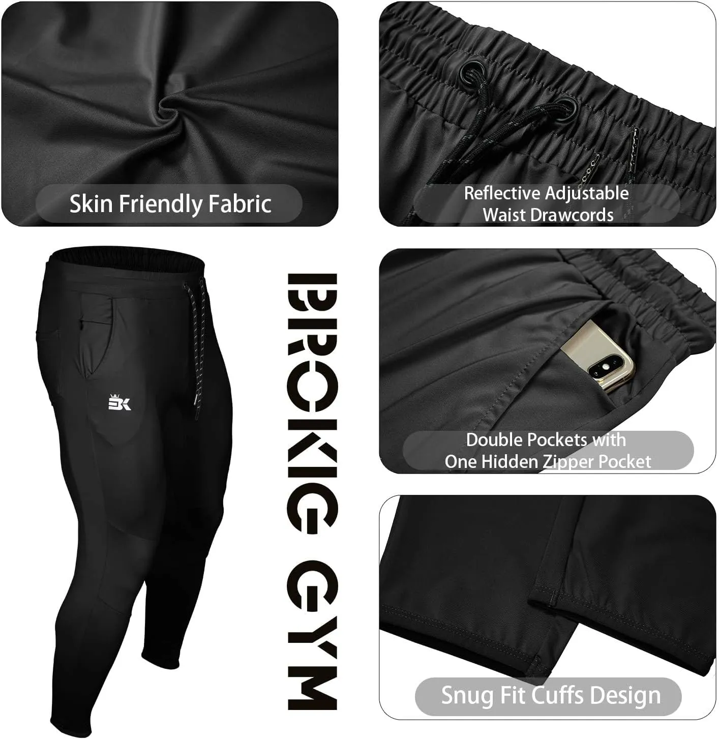 BROKIG Mens Lightweight Gym Jogger Pants,Men's Workout Sweatpants with Zip Pocket