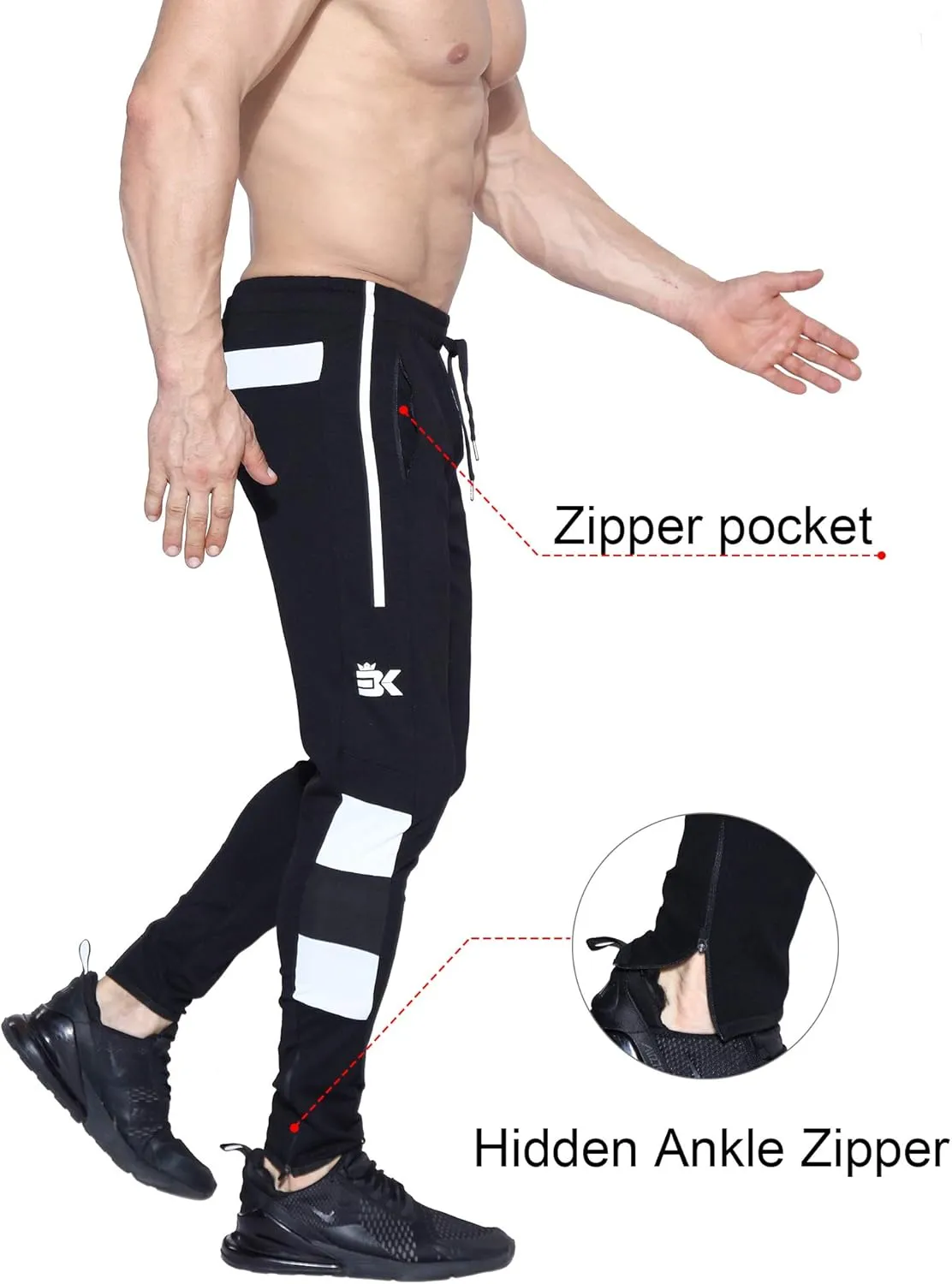 BROKIG Mens Strike White Workout Gym Athletic Jogger Pants Lightweight Running Sweatpants for Men with Pockets