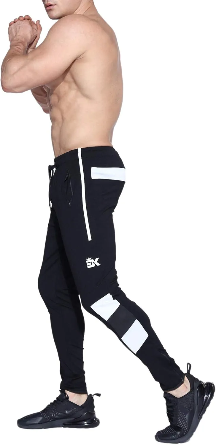BROKIG Mens Strike White Workout Gym Athletic Jogger Pants Lightweight Running Sweatpants for Men with Pockets