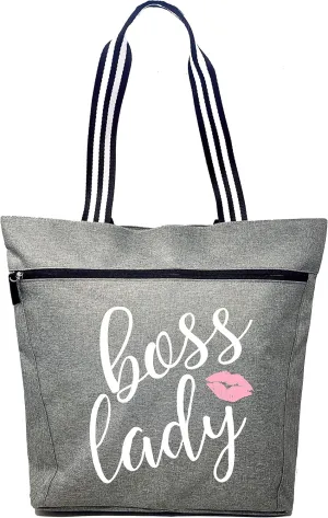 Brooke & Jess - Boss Lady Zippered Pocket Canvas Tote Bag - Gift Ideas for Female Bosses, Thank You Office Appreciation Gift