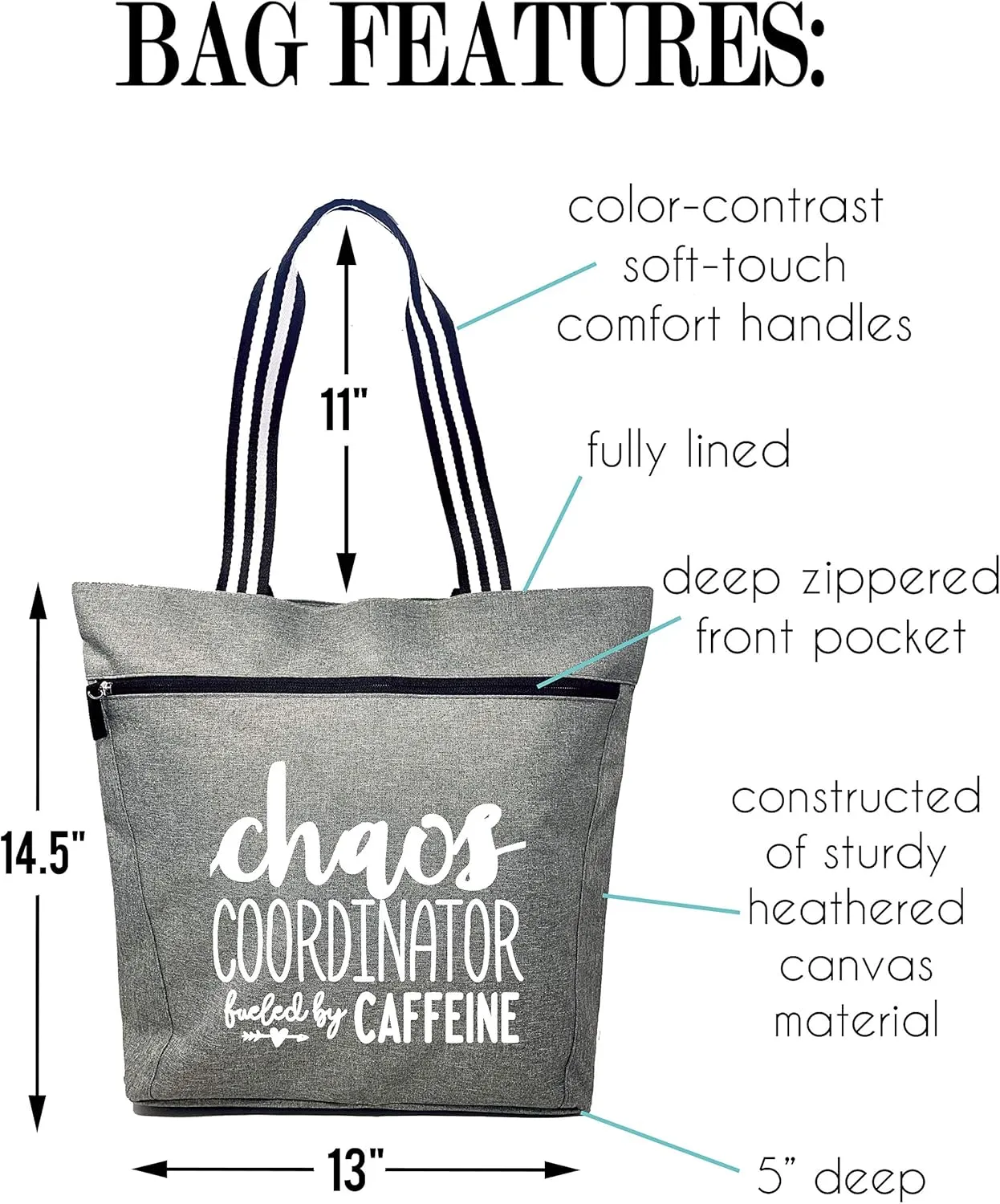Brooke & Jess - Boss Lady Zippered Pocket Canvas Tote Bag - Gift Ideas for Female Bosses, Thank You Office Appreciation Gift