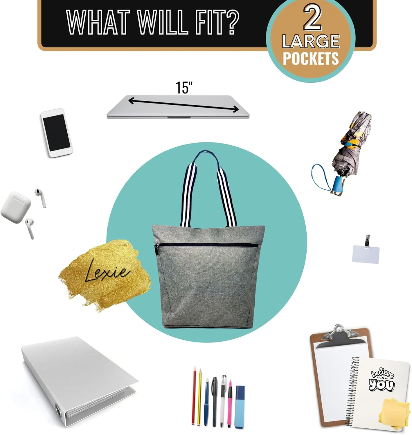 Brooke & Jess - Boss Lady Zippered Pocket Canvas Tote Bag - Gift Ideas for Female Bosses, Thank You Office Appreciation Gift