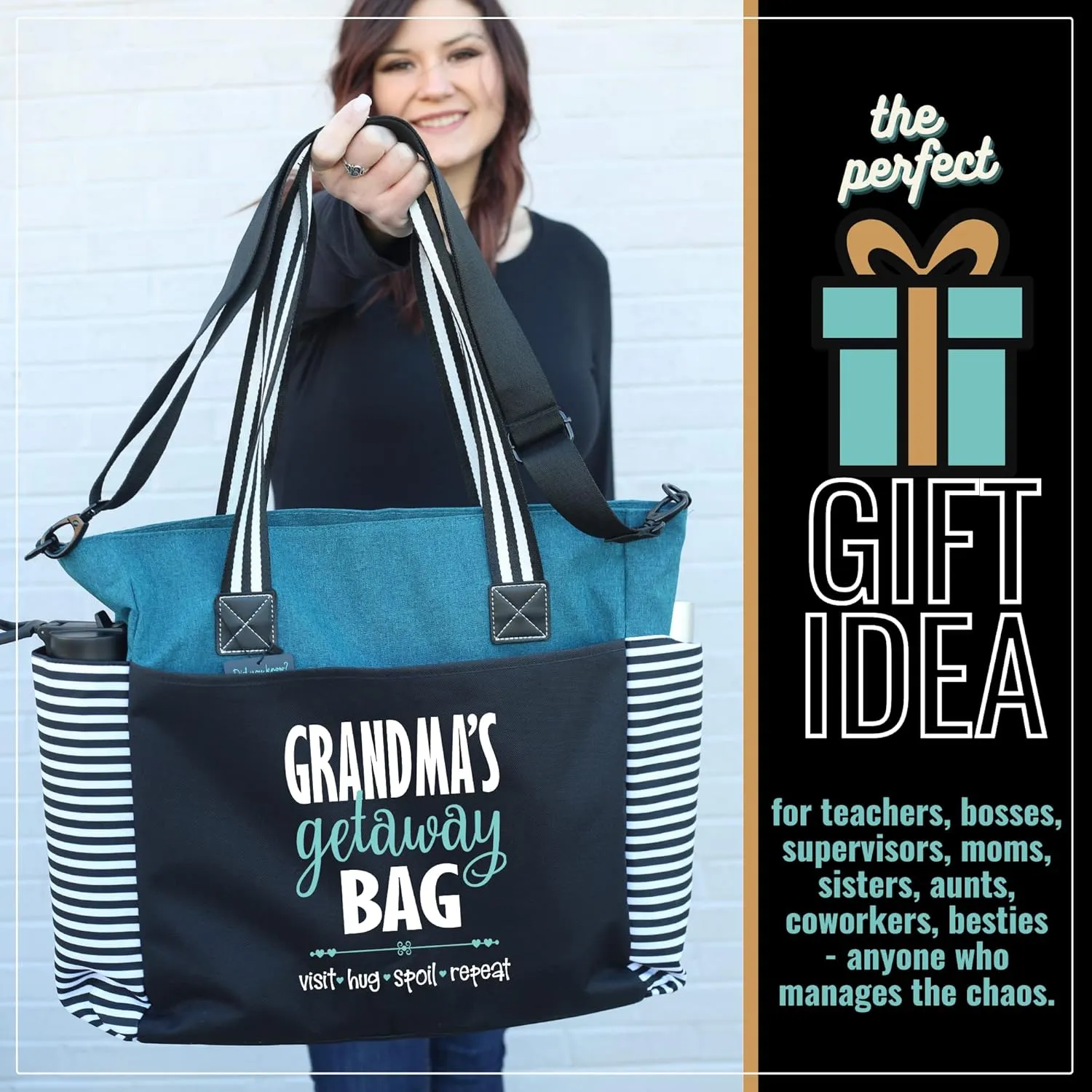 Brooke & Jess Designs Tote Bag for Grandma – Sturdy Canvas Grandma Tote w/Zipper & Inner Pocket Grandma Bag for Everyday Use