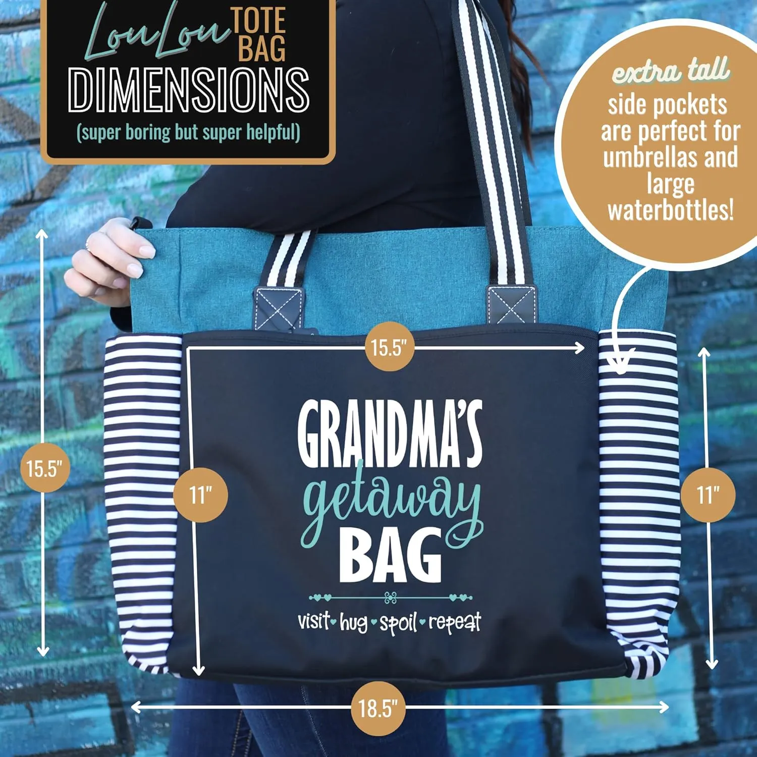 Brooke & Jess Designs Tote Bag for Grandma – Sturdy Canvas Grandma Tote w/Zipper & Inner Pocket Grandma Bag for Everyday Use