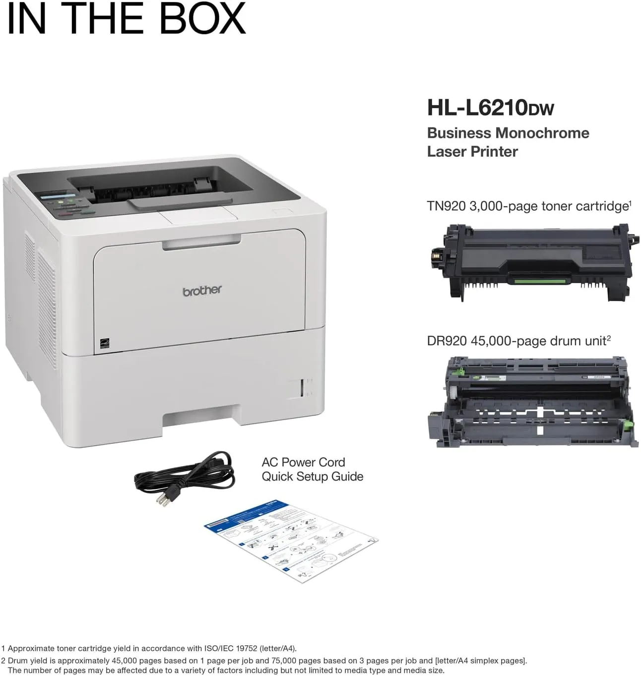 Brother Professional Laser Printer with High-Speed 50 ppm Output, Advanced Security Features, and Wireless Networking for Business, Monochrome Printing with Duplex Capability (HL-6210DW)