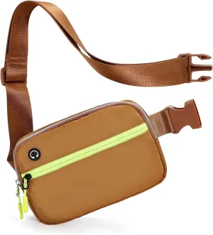 Brown Belt Bag for Women Men, Small Crossbody Fanny Pack, Everywhere Mini Belt Bags Waist Pack with Extended Strap
