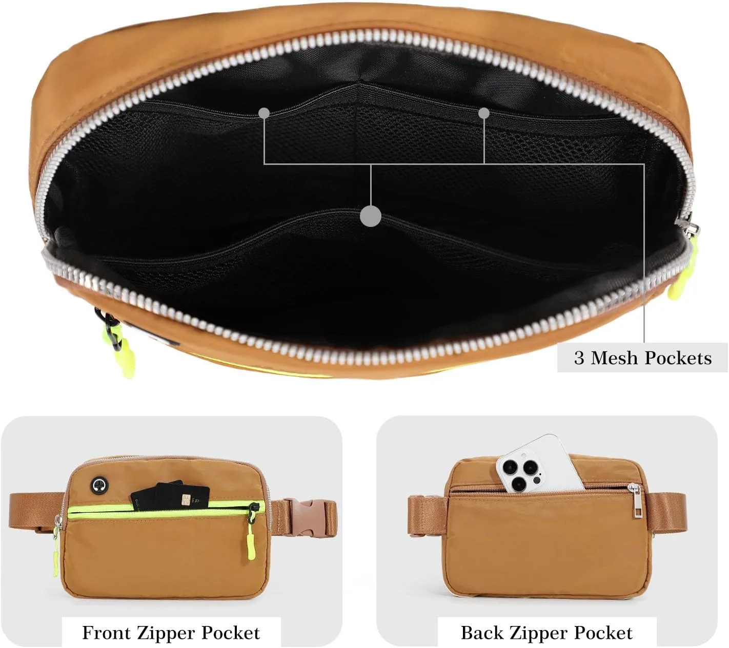 Brown Belt Bag for Women Men, Small Crossbody Fanny Pack, Everywhere Mini Belt Bags Waist Pack with Extended Strap